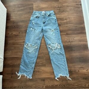 BDG Blue Straight Leg Jeans with Distressed Details